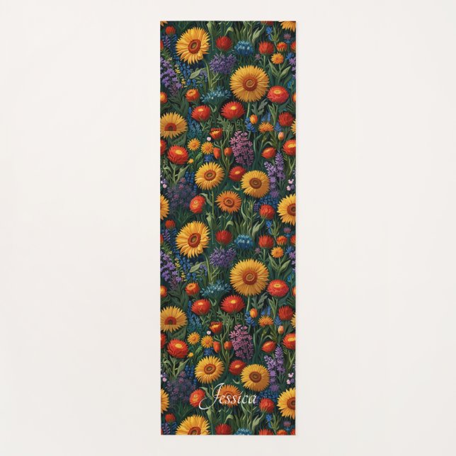 Wildflowers Flower Market Van Gogh Red Orange Blue Yoga Mat (Front)