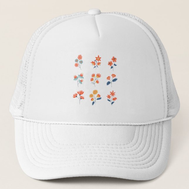Wildflowers Flowers Botanical Trucker Hat (Front)