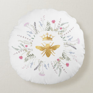 wildflowers frame Queen bee Round Cushion