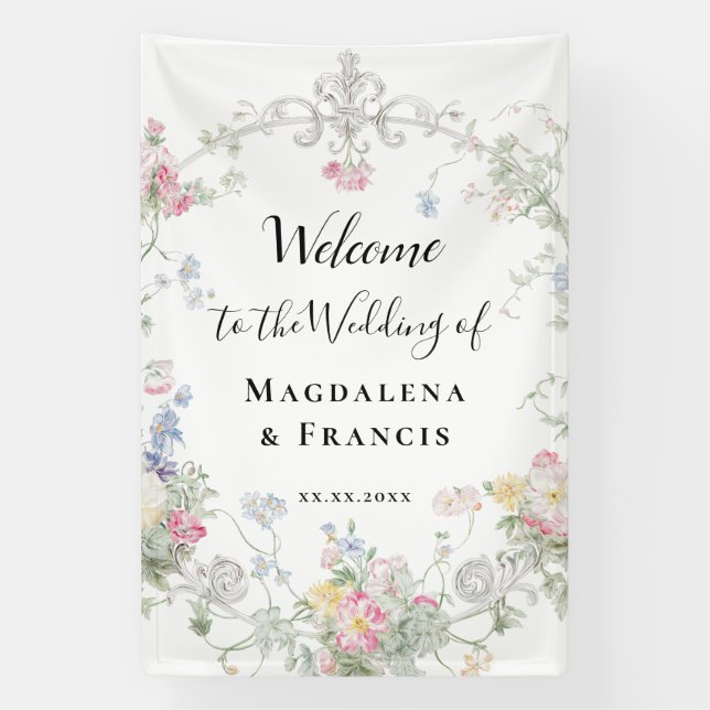  wildflowers frame wedding welcome banner (Vertical)