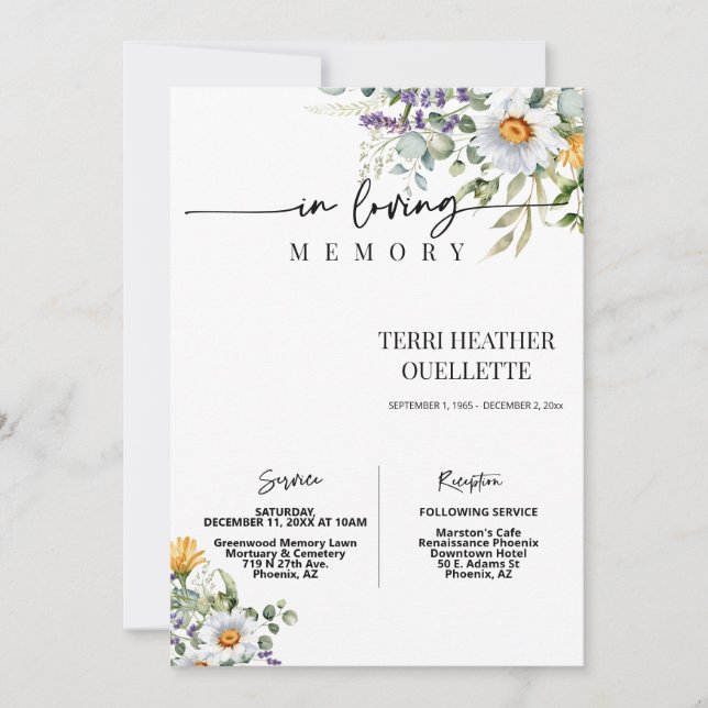 Wildflowers Funeral Memorial Service Photo Invitation (Front)