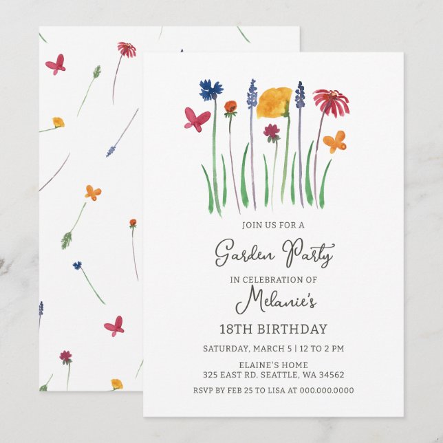 Wildflowers Garden Birthday Invitation (Front/Back)