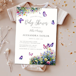 Wildflowers Garden Butterflies Neutral Baby Shower Invitation