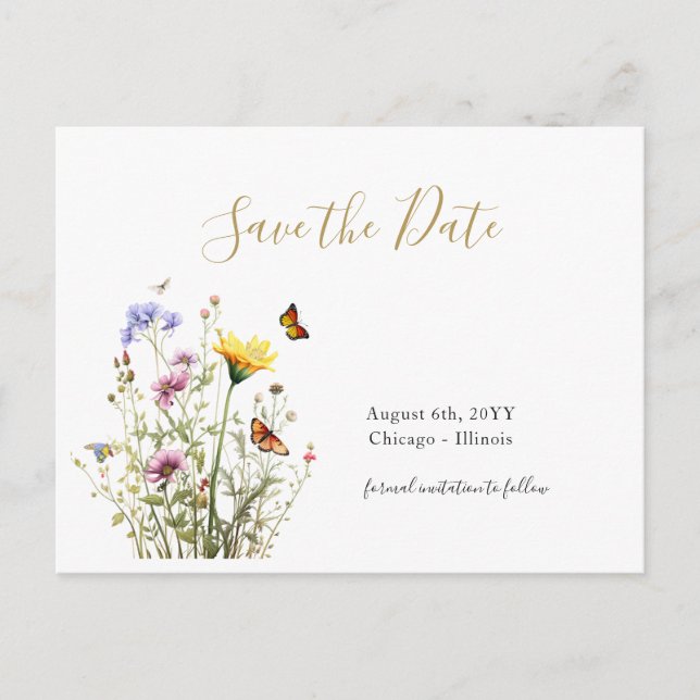 Wildflowers garden save the date postcard (Front)