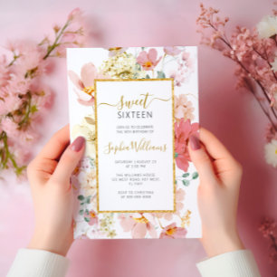 Wildflowers Gentle Floral Sweet 16 Birthday Invitation