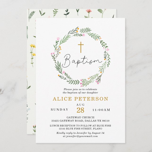 Wildflowers Girl Baptism Celebration Invitation (Front/Back)