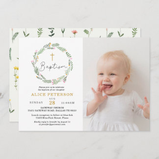 Wildflowers Girl Baptism Celebration Photo Invitation