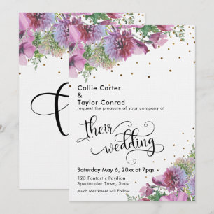 Wildflowers Gold Confetti Typography Wedding Invitation