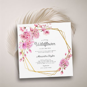 Wildflowers Gold Hexagons Spring Baby Girl Shower Invitation