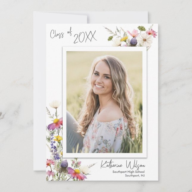 Wildflowers Graduation Announcement Invite Photo (Front)