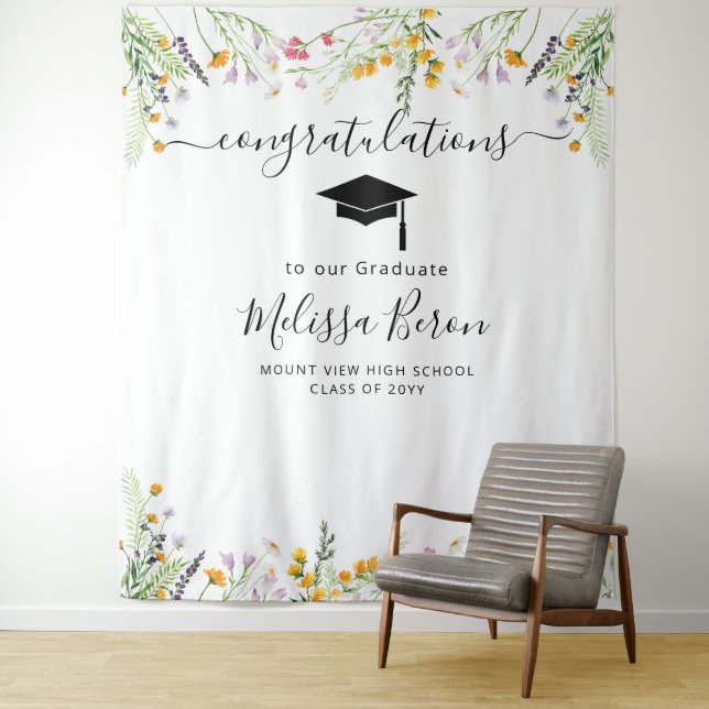 Wildflowers Graduation Photo Backdrop Photo booth Tapestry (In Situ)