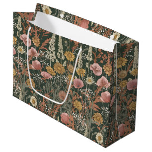 Wildflowers Grasses Botanical Vintage Cottagecore Large Gift Bag
