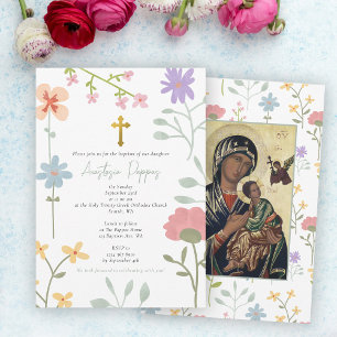 Wildflowers Greek Orthodox Christening Baptism Invitation