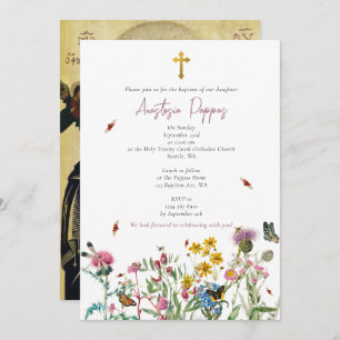 Wildflowers Greek Orthodox Christening Baptism Invitation