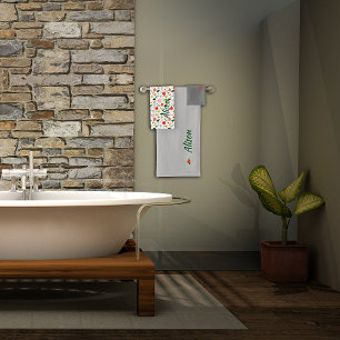 Wildflowers green white red name bath towel set