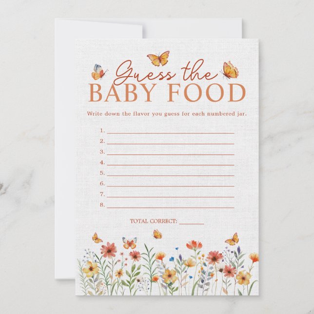 Wildflowers Guess Baby Food Baby Shower Game Card (Front)