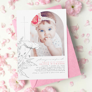 Wildflowers Hand-drawn Baptism Baby Girl Photo Invitation