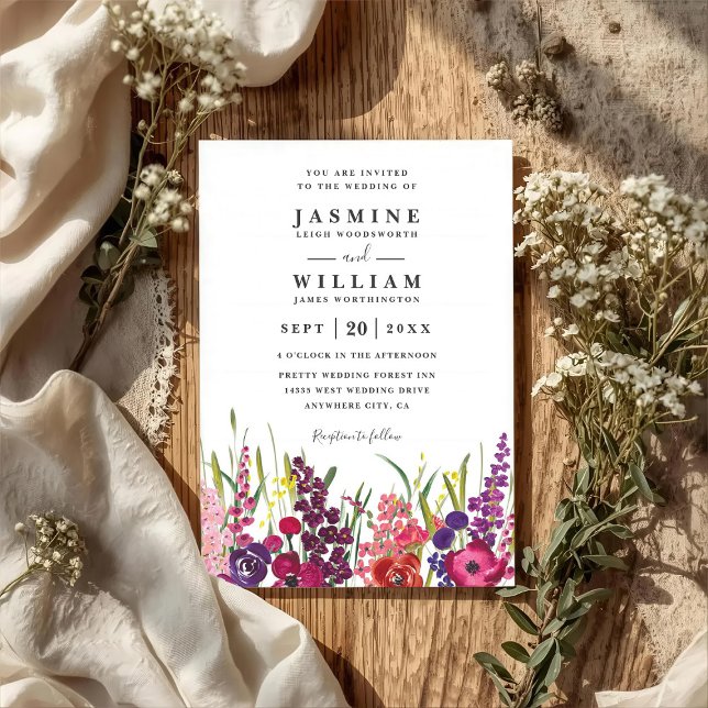 Wildflowers Hand Painted Floral QR Code Wedding Invitation (Creator Uploaded)
