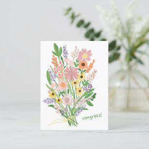 Wildflowers Handpainted Colourful Gouache Congrats Postcard