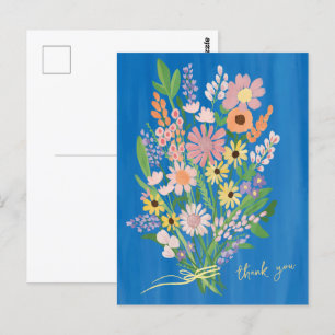 Wildflowers Handpainted Colourful Gouache Thank Yo Postcard