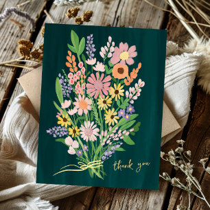 Wildflowers Handpainted Colourful Gouache Thank Yo Postcard