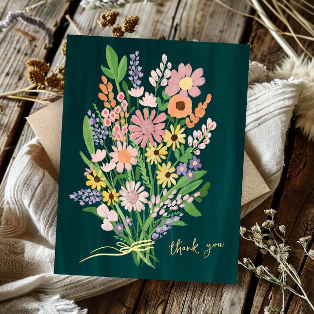 Wildflowers Handpainted Colourful Gouache Thank Yo Postcard (Wildflowers Handpainted Colorful Gouache Thank You Postcard
)