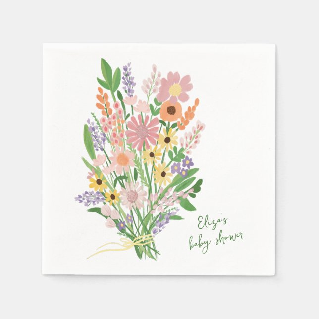 Wildflowers Handpainted Custom Baby Shower  Napkin (Front)