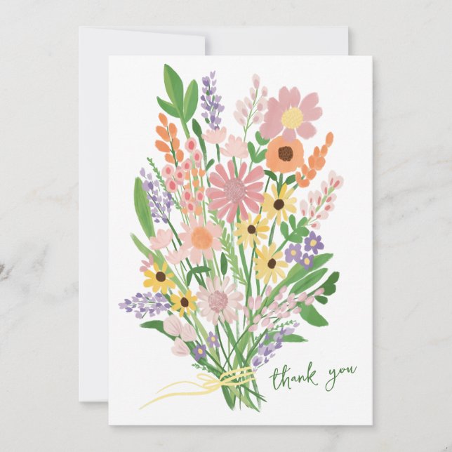 Wildflowers Handpainted Custom Baby Shower  Thank You Card (Front)