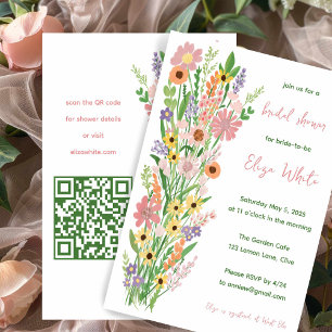 Wildflowers Handpainted Custom QR Bridal Shower Invitation
