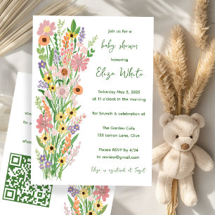 Wildflowers Handpainted Custom QR code Baby Shower Invitation