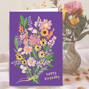 Wildflowers Handpainted Gouache Happy Birthday Card
