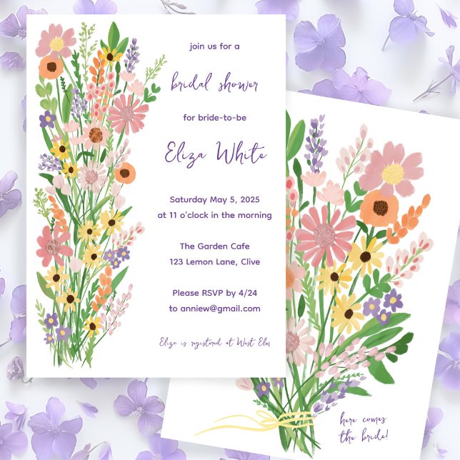 Wildflowers Handpainted Sweet Custom Bridal Shower Invitation (Wildflowers Handpainted Sweet Custom Bridal Shower Invitation Floral Colorful Dainty Spring Summer
)