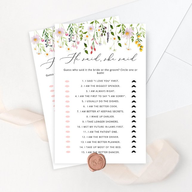 Wildflowers He said she said bridal shower game (Creator Uploaded)