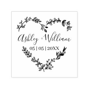 Wildflowers Heart Design Wedding shape Self-inking Stamp