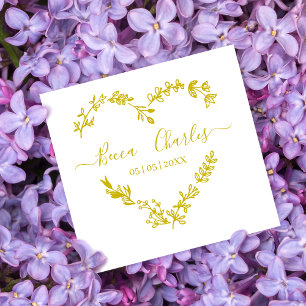 Wildflowers Heart & Elegant Typography for Wedding Rubber Stamp