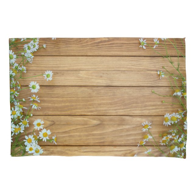 Wildflowers, herbs: wooden background. pillowcase (Front)