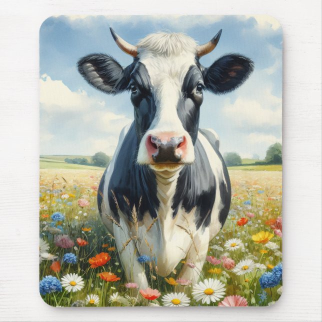 Wildflowers Holstein Dairy Cow Mouse Pad (Front)