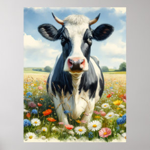 Wildflowers Holstein Dairy Cow Poster