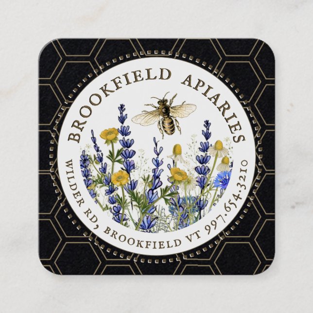 Wildflowers Honeycomb & Bee Apiary Kraft Honey     Square Business Card (Front)