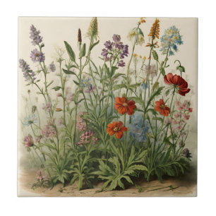 Wildflowers Illustration Ceramic Tile