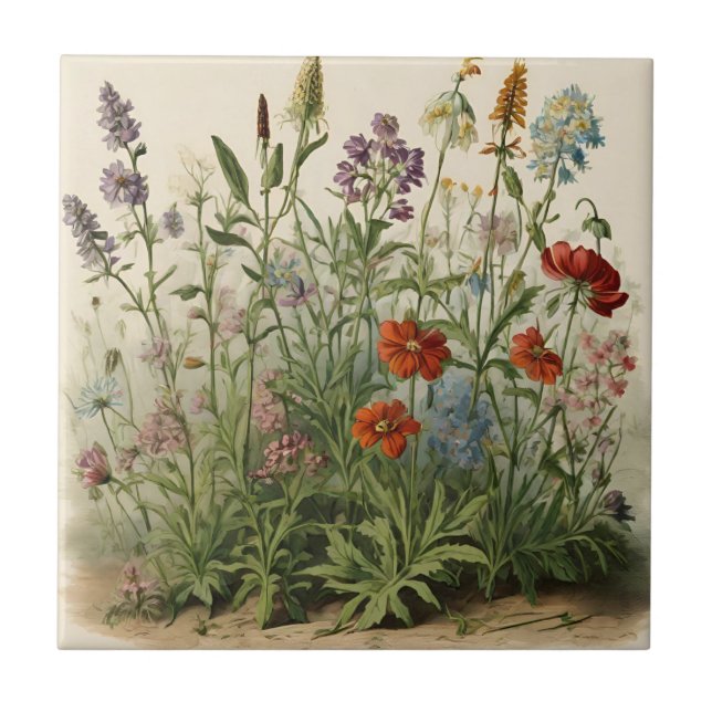 Wildflowers Illustration  Ceramic Tile (Front)