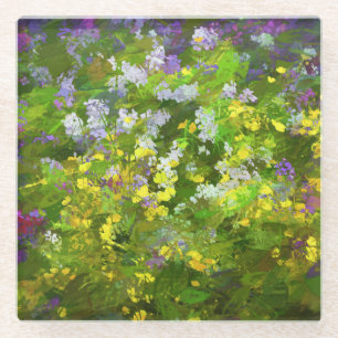 Wildflowers Impasto Painting - Original Flower Art Glass Coaster