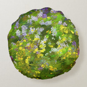 Wildflowers Impasto Painting - Original Flower Art Round Cushion