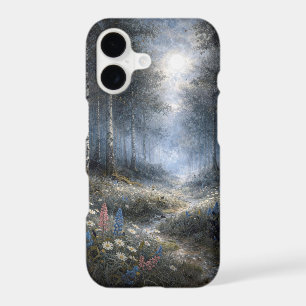Wildflowers in a Moonlit Birch Forest 