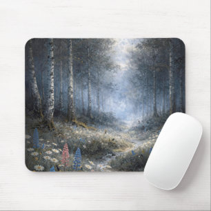 Wildflowers in a Moonlit Birch Forest Mouse Pad
