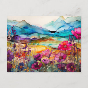 wildflowers in a mountain landscape amazing colors postcard