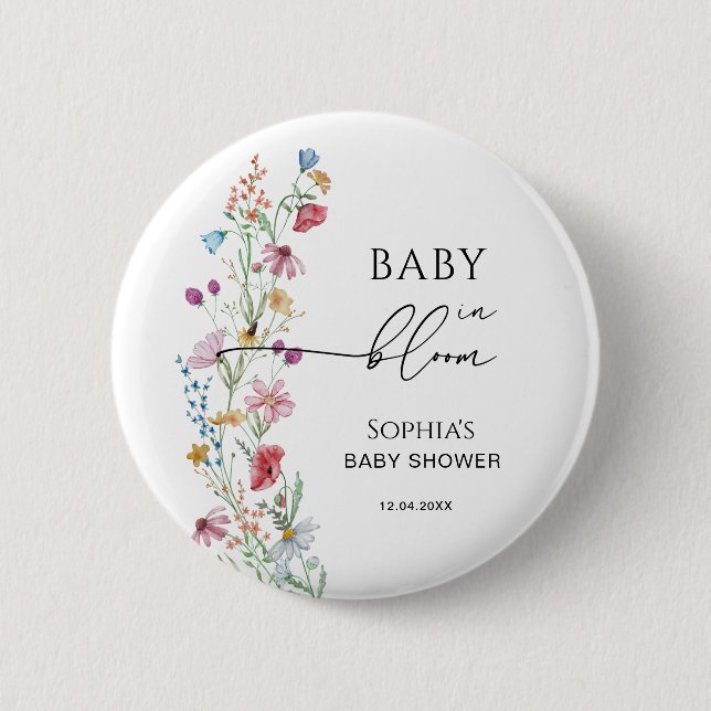 Wildflowers in Bloom Baby Shower 6 Cm Round Badge (Front)
