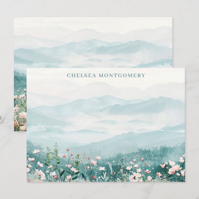 Wildflowers in Blush Pink Watercolor Personalised Card (Front/Back)