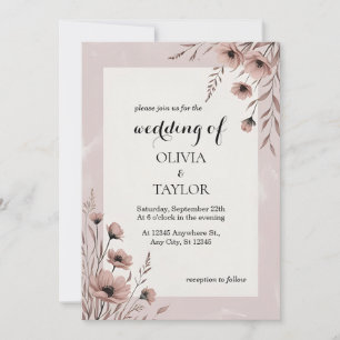 Wildflowers in Faded Blush and Dusty Mauve Wedding Invitation