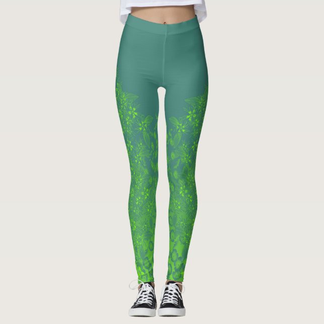 Wildflowers in Green by Aleta Leggings (Front)